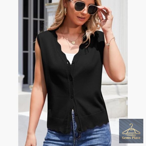 Sleeveless V-Neck Cardigan Vest Slim Fit Rayon Summer Lightweight - Picture 4 of 7